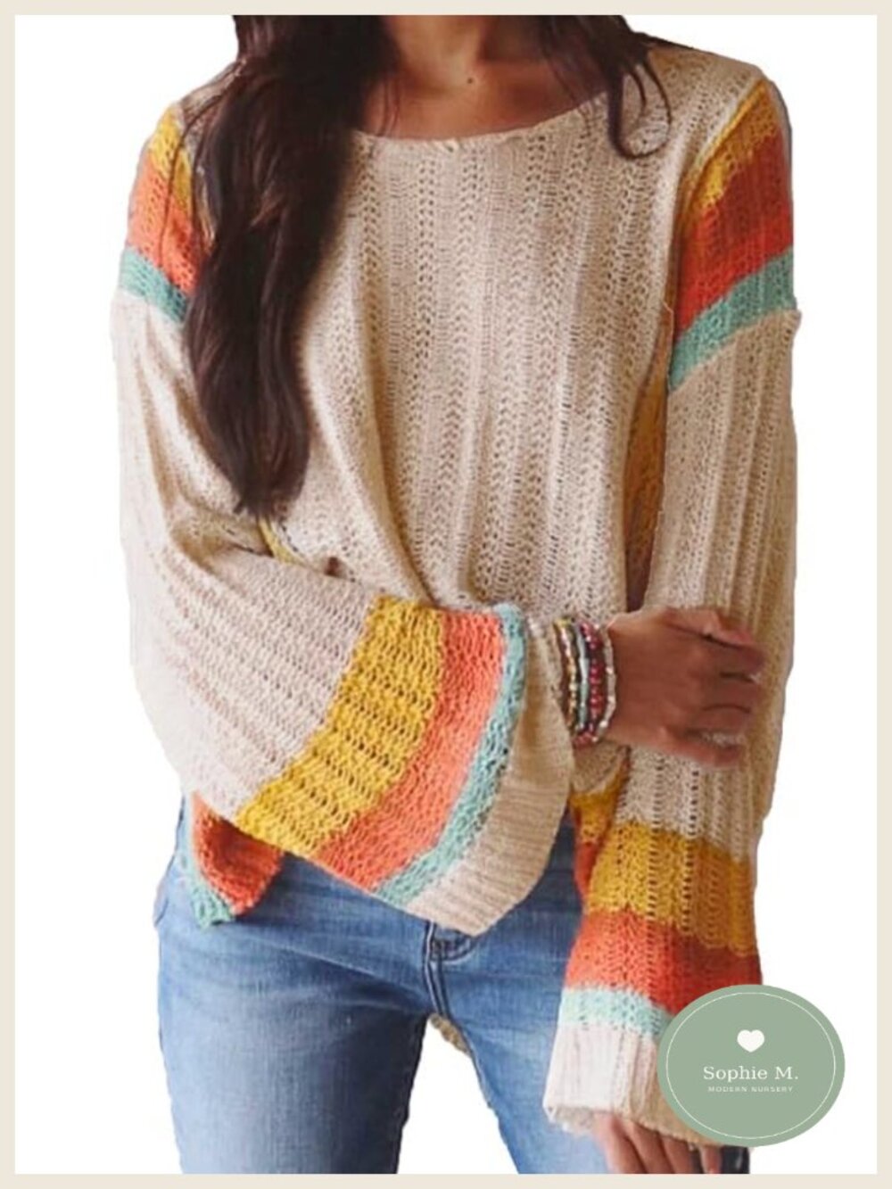 Dokotoo Women's Crewneck 3/4 Sleeve Knit Pullover Sweater Loose Lightweight